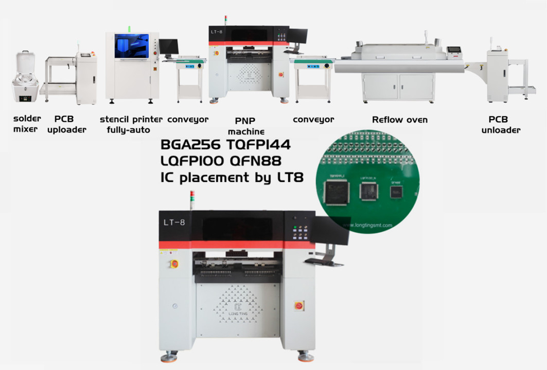 The LT8 SMT pick and place machine (Chip mounter) has been upgraded from the LT6 series and incorporated customer feedback. Not only increased more mounting heads but also more feeder slots . LT8 pnp machine even improved the hardware like flying shot recognition camera,the DSP digital driver,the ball grinding screw,the master computer . Upgraded the software functional such as the component library ,the visual surveillance,the safety alerts,the fault previously warning .